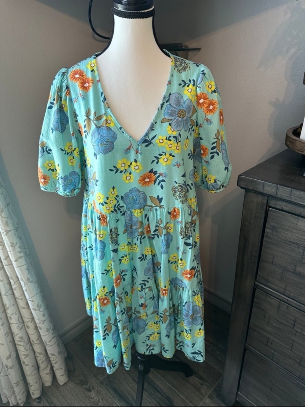 a.n.a Mint Floral Mini Dress with Blue and Orange Flowers